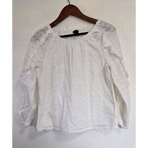 Ann Taylor‎ Loft Blouse XS White Floral Tunic Top Boho Festival Coquette Dainty